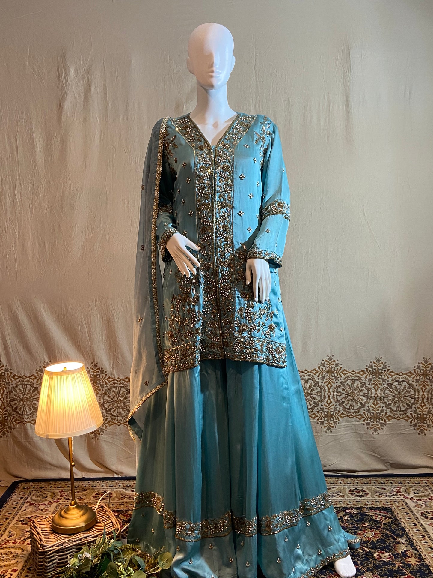 Ethereal Beauty – Sky Blue Achkan Sharara Set