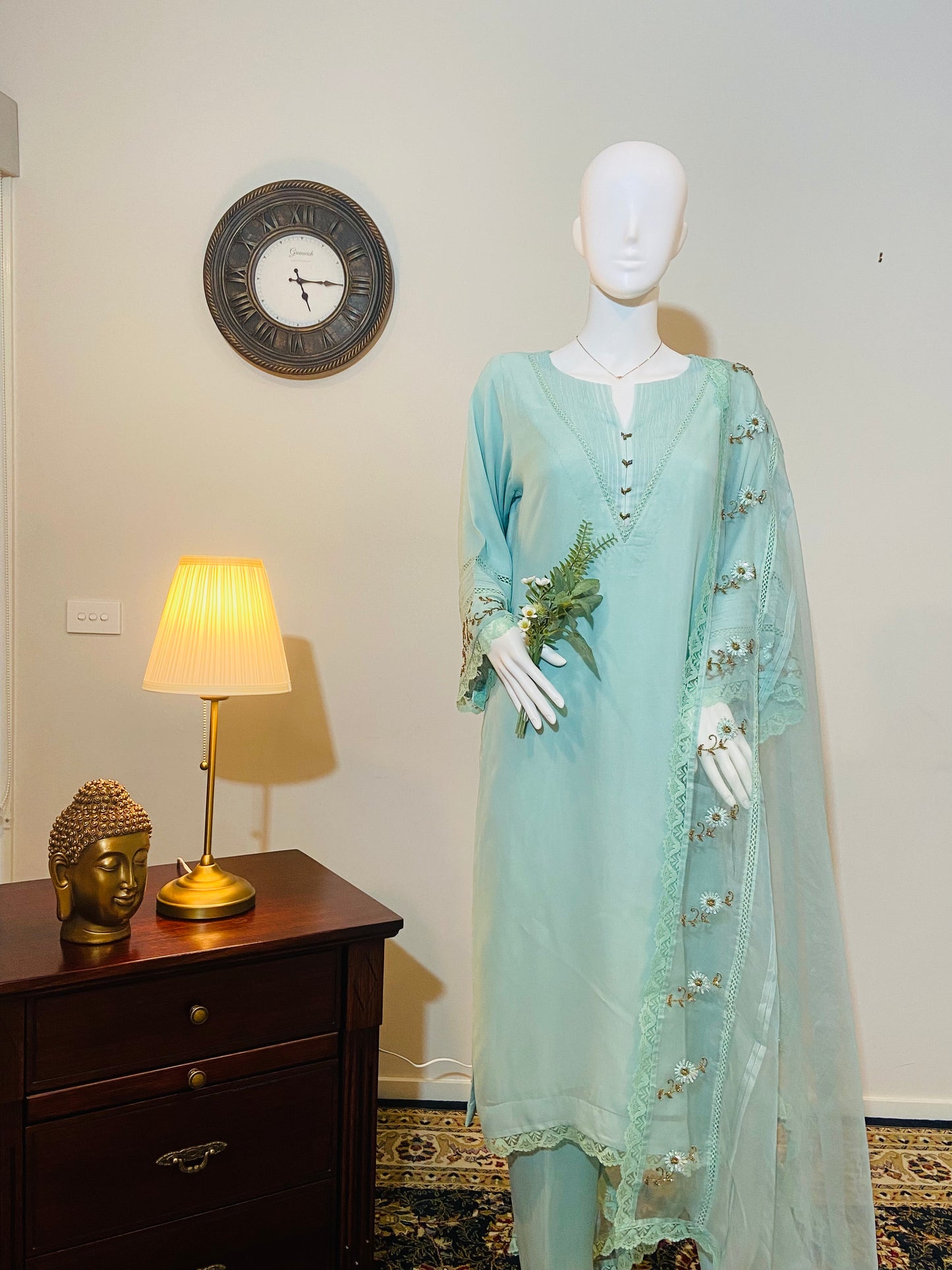 Serene Grace – Sea Green Georgette Ensemble