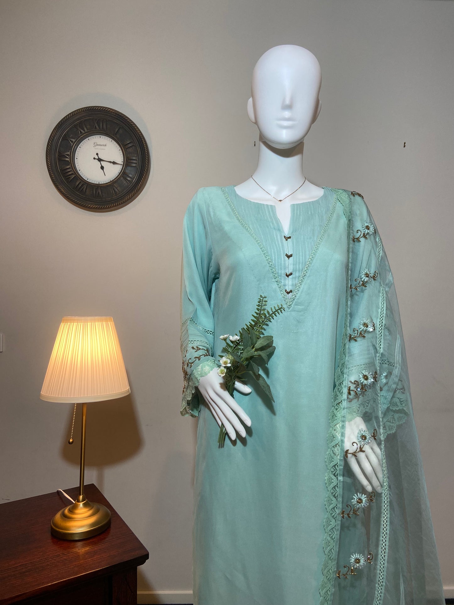 Serene Grace – Sea Green Georgette Ensemble