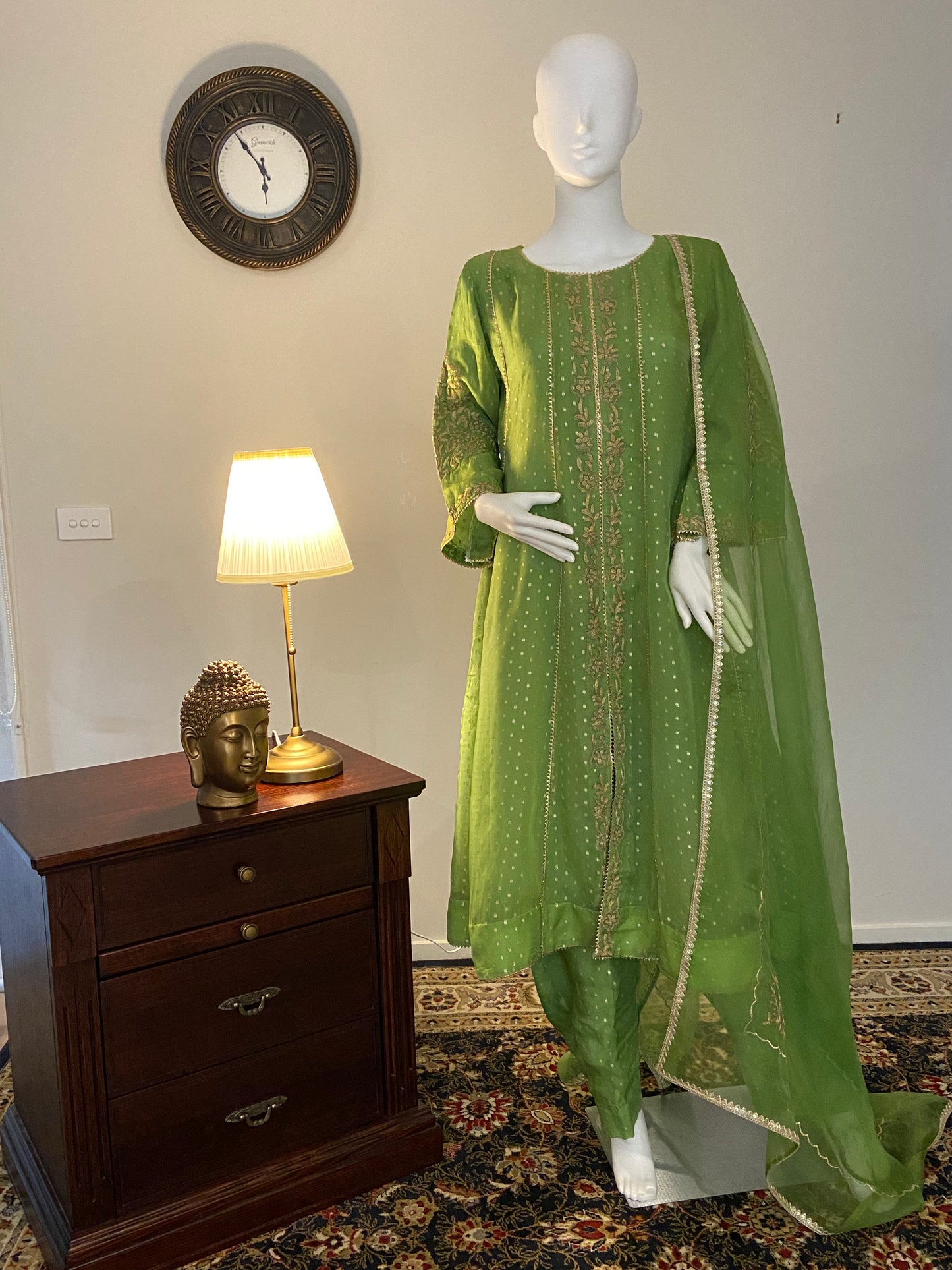 Sophisticated Charm – Pistachio Green Dori Work Suit