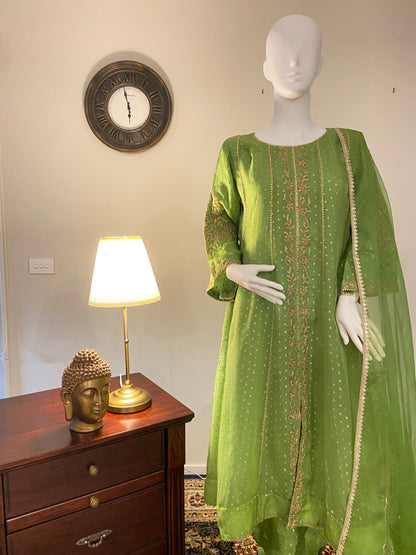 Sophisticated Charm – Pistachio Green Dori Work Suit