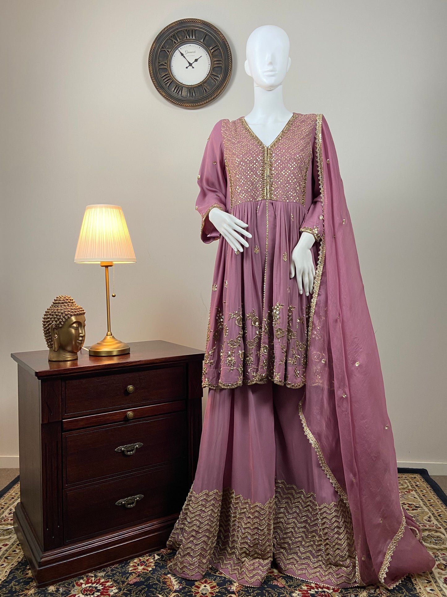 Regal Elegance – Lavender Georgette Anarkali Sharara Set