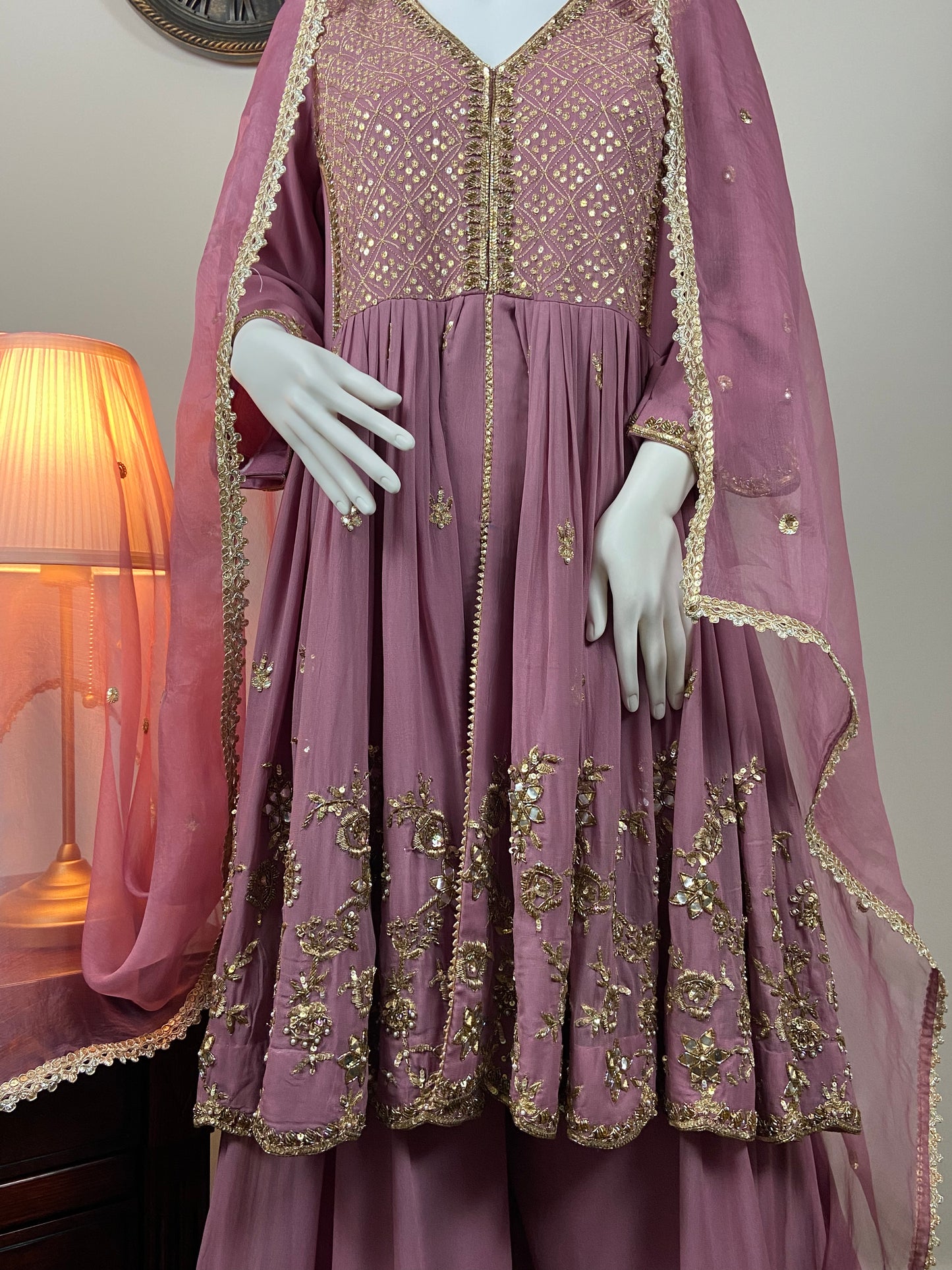 Regal Elegance – Lavender Georgette Anarkali Sharara Set