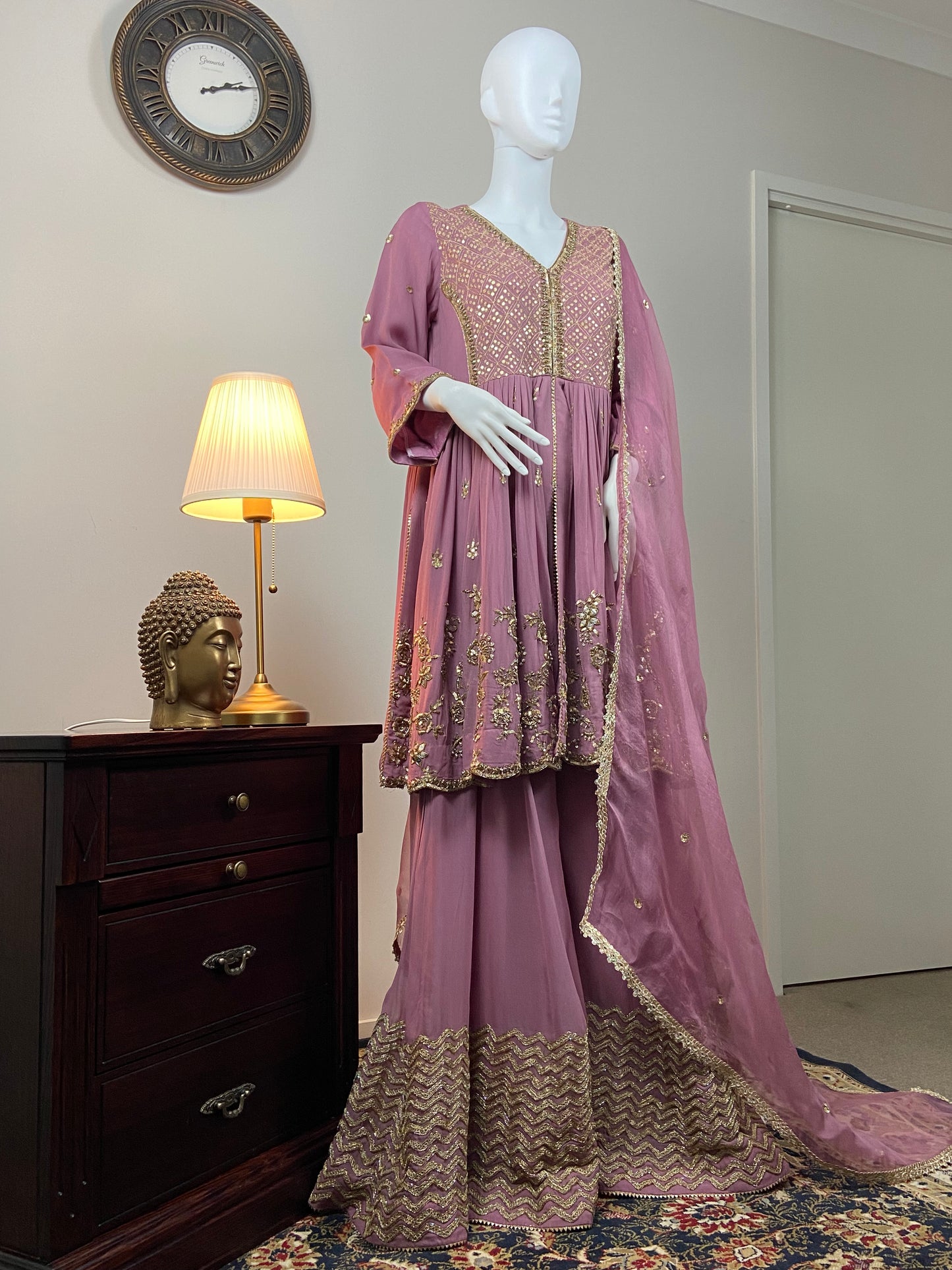 Regal Elegance – Lavender Georgette Anarkali Sharara Set