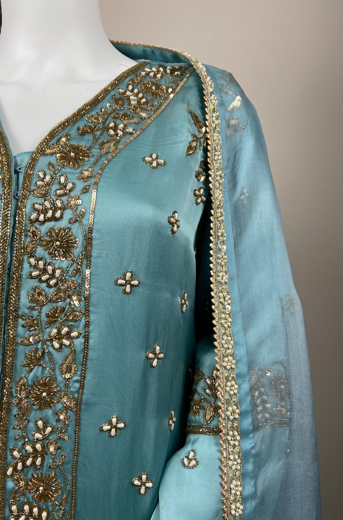 Ethereal Beauty – Sky Blue Achkan Sharara Set