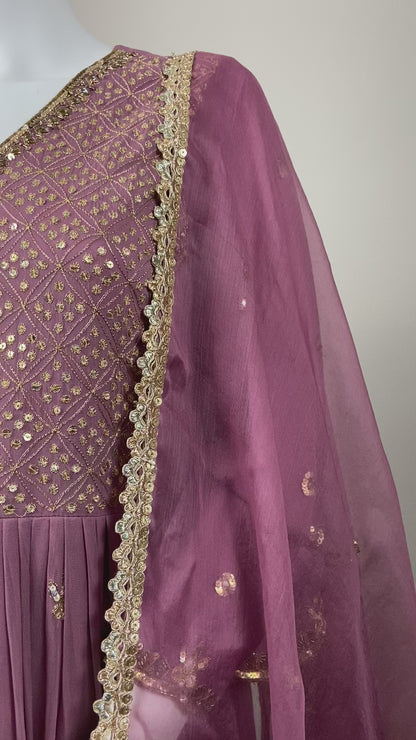 Regal Elegance – Lavender Georgette Anarkali Sharara Set