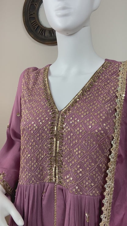 Regal Elegance – Lavender Georgette Anarkali Sharara Set