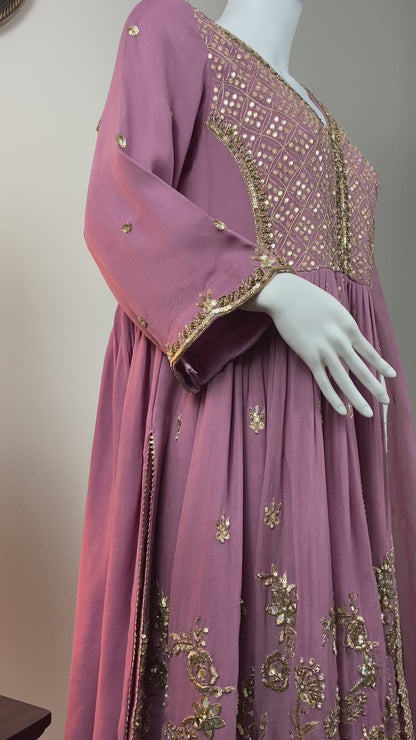 Regal Elegance – Lavender Georgette Anarkali Sharara Set