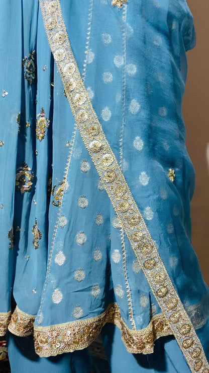 Royal Charm – Muted Blue Velvet & Georgette Anarkali