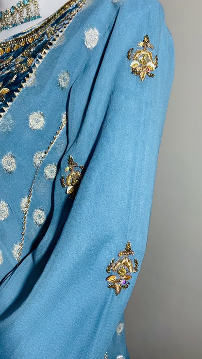 Royal Charm – Muted Blue Velvet & Georgette Anarkali