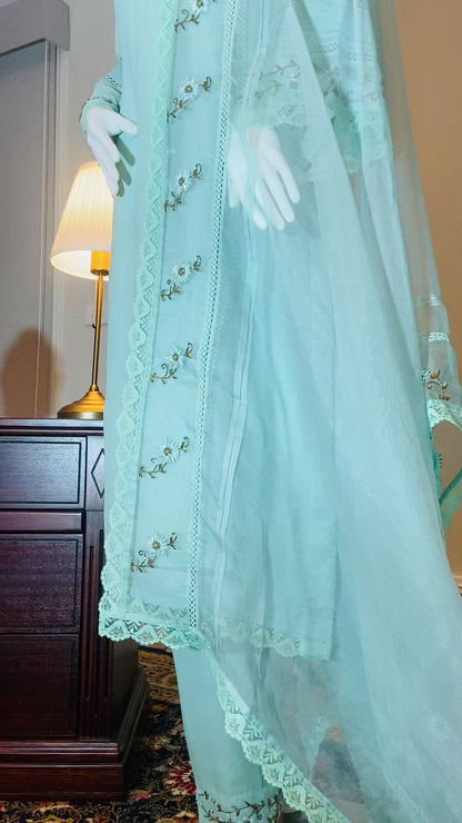 Serene Grace – Sea Green Georgette Ensemble