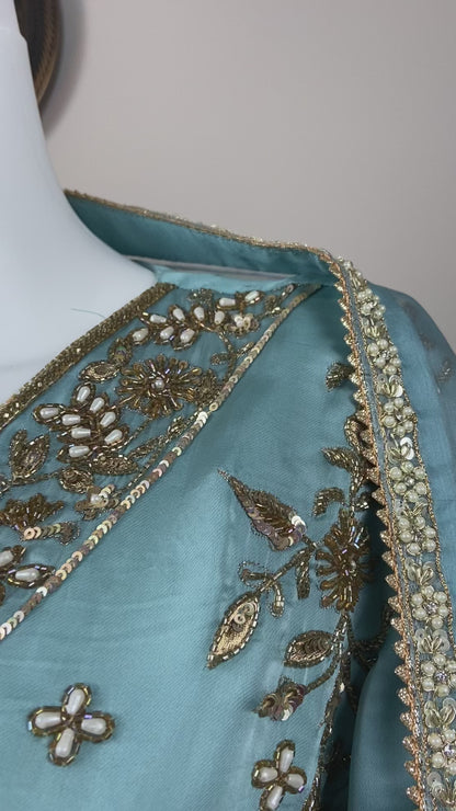 Ethereal Beauty – Sky Blue Achkan Sharara Set