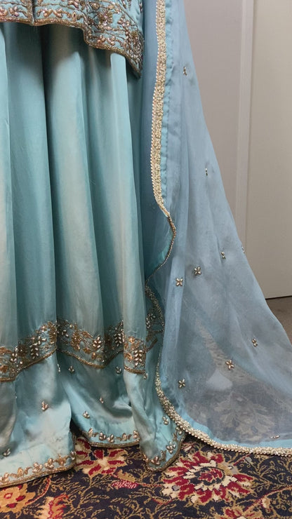 Ethereal Beauty – Sky Blue Achkan Sharara Set